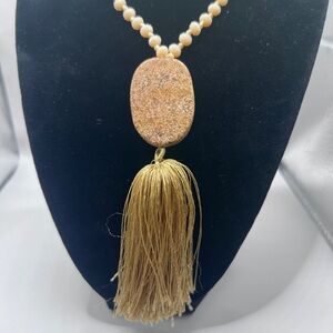 Aurora Borealis rhinestones with a Tourmaline pendant and tassel necklace